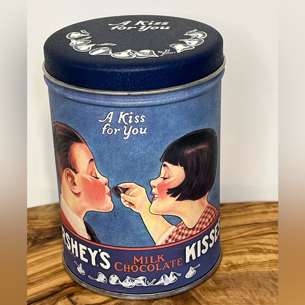 Vintage 90’s Hershey's Kisses Milk Chocolate Tin Can "A Kiss For You"